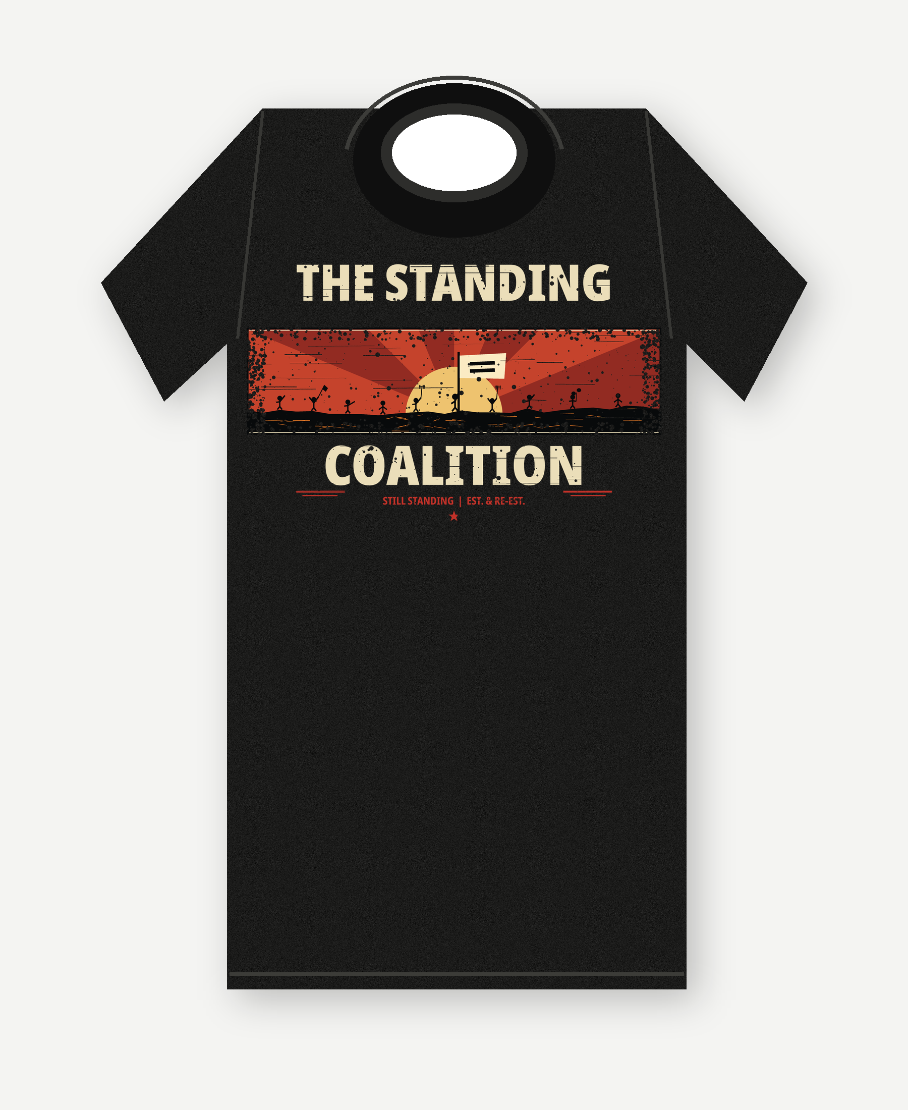 The Standing Coalition on a dark tee